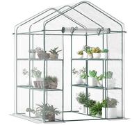 Outsunny Serre de Jardin avec étagères 3 Niveaux, Serre de Balcon, bâche renforcée, châssis en Acier, Porte zippée Enroulable, pour Plantes légumes Fleurs, extérieur et intérieur, 143x143x195cm, Vert