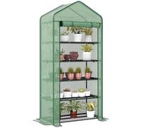 Outsunny Serre de Jardin avec étagères 5 Niveaux, Serre de Balcon, bâche renforcée, châssis en Acier, Porte zippée Enroulable, pour légumes Plantes Fleurs, 90x49x193cm, Vert