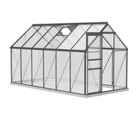 Outsunny Serre de jardin en aluminium polycarbonate avec fondation, serre avec fenêtre réglable porte coulissante, abri extérieur résistant aux intempéries pour plante fleur potager semis, transparent