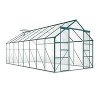 Outsunny Serre de jardin en aluminium polycarbonate avec fondation, serre avec fenêtre réglable porte coulissante, abri extérieur résistant aux intempéries pour plante fleur potager semis, transparent