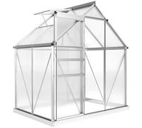 Outsunny Serre de jardin en aluminium polycarbonate avec fondation, serre avec fenêtre réglable porte coulissante, abri extérieur résistant aux intempéries pour plante fleur potager semis, transparent