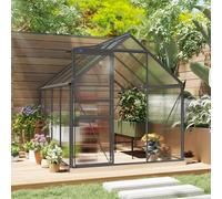 Outsunny Serre de jardin en polycarbonate 4,8 m²avec fondation, lucarne réglable, porte coulissante 1,9x2,53x1,99m transparent