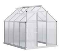 Outsunny Serre de Jardin en Polycarbonate 4,8 m² dim. 1,9L x 2,53l x 1,99 m avec Fondation, Lucarne réglable, Porte coulissante - Argent et Transparent
