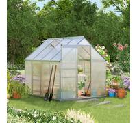 Outsunny Serre de jardin en polycarbonate 4,8 m² dim. 1,9L x 2,53l x 1,99 m avec fondation lucarne réglable porte coulissante argent et transparent