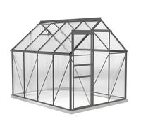 Outsunny Serre de Jardin en Polycarbonate 4,8 m² dim. 1,9L x 2,53l x 1,99H m avec Fondation, Lucarne réglable, Porte coulissante - Gris foncé et Transparent