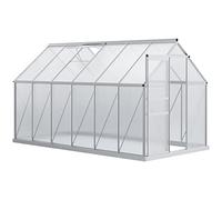 Outsunny Serre de Jardin en Polycarbonate 7,1 m² avec Porte coulissante, Lucarne Ajustable, Fondation Incluse, dim. 1,9L x 3,75l x 1,99 m - Argent et Transparent