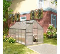 Outsunny Serre de jardin en polycarbonate 7,1 m² dim. 1,9L x 3,75l x 1,99 m avec lucarne réglable, porte coulissante argent et transparent