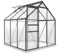 Outsunny Serre de jardin en polycarbonate avec cadre en alliage d'aluminium 3,6 m², serre pour potager avec fondation, gouttières, fenêtre de toit réglable, porte battante, pour plantes, anti-UV, gris