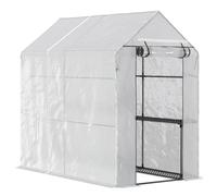 Outsunny Serre de Jardin PE avec Étagère 2 Niveaux 186 x 120 x 190 cm Blanc | Serre de Balcon, Bâche Renforcée 140 g/m², Châssis en Acier, Porte Zippée Enroulable, pour Légumes Plantes Fleurs