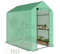 Outsunny Serre de Jardin PE avec étagère 2 Niveaux, Serre de Balcon, bâche renforcée 140 g/m², châssis en Acier, Porte zippée Enroulable, pour légumes Plantes Fleurs, 186 x 120 x 190 cm, Vert