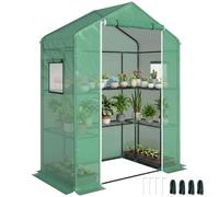 Outsunny Serre de jardin 6 tablettes 140x73x190 cm PE haute densité acier vert porte déroulante