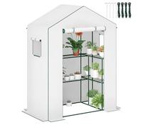 Outsunny Serre de Jardin PE avec étagères 3 Niveaux, Serre de Balcon, bâche renforcée 135 g/m², châssis en Acier, Porte zippée Enroulable, pour légumes Plantes Fleurs, 140x73x190 cm, Blanc