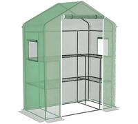 Outsunny Serre de Jardin PE avec étagères 3 Niveaux, Serre de Balcon, bâche renforcée 135 g/m², châssis en Acier, Porte zippée Enroulable, pour légumes Plantes Fleurs, 140x73x190 cm, Vert