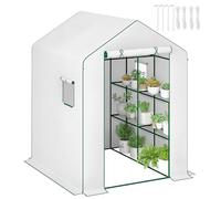 Outsunny Serre de Jardin PE avec étagères 3 Niveaux, Serre de Balcon, bâche renforcée 135 g/m², châssis en Acier, Porte zippée Enroulable, pour légumes Plantes Fleurs, 140x143x190cm, Blanc