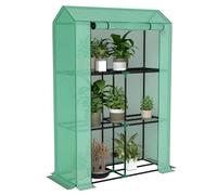 Outsunny Serre de Jardin PE avec étagères 3 Niveaux, Serre de Balcon, bâche renforcée 135 g/m², châssis en Acier, Porte zippée Enroulable, pour légumes Plantes Fleurs, 100 x 40 x 150 cm, Vert