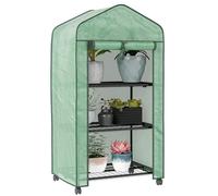 Outsunny Serre de Jardin PE avec étagères 3 Niveaux, Serre de Balcon, bâche renforcée 140 g/m², châssis en Acier, Porte zippée Enroulable, pour légumes Plantes Fleurs, 69x49x130cm, Vert
