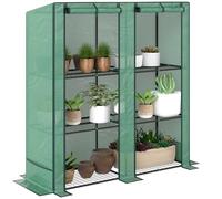 Outsunny Serre de Jardin PE avec étagères 3 Niveaux, Serre de Balcon, bâche renforcée 140 g/m², châssis en Acier, 2 Portes zippées enroulables, pour légumes Plantes Fleurs, 144 x 48 x 152 cm, Vert