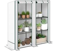 Outsunny Serre de Jardin PE avec étagères 3 Niveaux, Serre de Balcon, bâche renforcée 140 g/m², châssis en Acier, 2 Portes zippées enroulables, pour légumes Plantes Fleurs, 144 x 48 x 152 cm, Blanc
