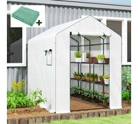 Outsunny Serre de jardin PE avec étagères 3 niveaux serre d'extérieur avec bâche de remplacement vert 143 x 215 x 190 cm blanc