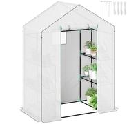 Outsunny Serre de Jardin PE avec étagères 3 Niveaux, Serre d'extérieur avec bâche renforcée 135 g/m² Anti-UV, châssis en Acier, Portes zippées enroulables et fenêtres en Maille, 143x74x190cm, Blanc