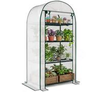 Outsunny Serre de balcon 4 étagères châssis acier couverture PE porte zippée 80×49×160 cm blanc