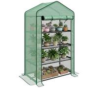 Outsunny Serre de Jardin PE avec Étagères 4 Niveaux 90 x 49 x 160 cm Vert | Serre de Balcon, Bâche Renforcée 135 g/m², Châssis en Acier, Porte Zippée Enroulable, pour Légumes Plantes Fleurs
