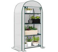 Outsunny Serre de Jardin PE avec étagères 4 Niveaux, Serre de Balcon, bâche renforcée 130 g/m², châssis en Acier, Porte zippée Enroulable, pour légumes Plantes Fleurs, 80 x 50 x 160 cm, Blanc