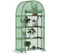 Outsunny Serre de Jardin PE avec étagères 4 Niveaux, Serre de Balcon, bâche renforcée 130 g/m², châssis en Acier, Porte zippée Enroulable, pour légumes Plantes Fleurs, 80 x 49 x 160 cm, Vert