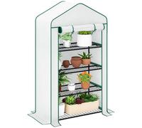 Outsunny Serre de Jardin PE avec étagères 4 Niveaux, Serre de Balcon, bâche renforcée 135 g/m², châssis en Acier, Porte zippée Enroulable, pour légumes Plantes Fleurs, 90 x 49 x 160 cm, Blanc