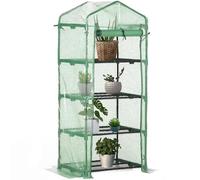 Outsunny Serre de Jardin PE avec étagères 4 Niveaux, Serre de Balcon, bâche renforcée 140 /m², châssis en Acier, Porte zippée Enroulable, pour légumes Plantes, intérieur extérieur, 70x50x160cm, Vert