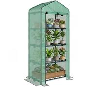Outsunny Serre de jardin PE 4 étagères, bâche 140 /m², porte zippée enroulable, 70x50x160cm, vert