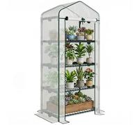Outsunny Serre de jardin PE 4 niveaux, bâche 140 g/m², acier, porte zippée, 70x50x160 cm, blanc