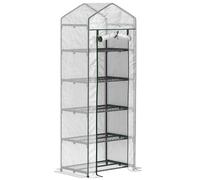 Serre De Jardin Balcon 5 Étagères Porte Zippée 69 X 49 X 193 Cm Acier Thermolaqué Bâche Pe Blanc