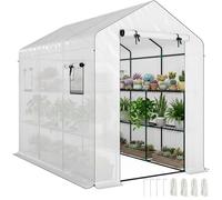 Outsunny Serre de Jardin PE Étagères 3 Niveaux Anti-UV 143x215x190cm Blanc
