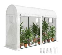 Outsunny Serre de Jardin Petite Serre de Balcon 300 x 100 x 200 cm Blanc | Bâche PE et Châssis Acier, Portes et Fenêtres Roulantes, pour Légumes et Fleurs, Intérieur et Extérieur