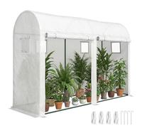 Outsunny Serre de Jardin, Petite Serre de Balcon en Bâche PE et Châssis Acier, Portes et Fenêtres Roulantes, pour Légumes et Fleurs, Intérieur et Extérieur, 300 x 100 x 200 cm, Blanc