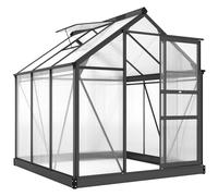 Serre de jardin aluminium polycarbonate 3,65 m² dim. 1,9L x 1,92l x 2,01H m lucarne, porte coulissante + fondation incluse alu. gris polycarbonate transparent Gris G