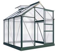 Outsunny Serre de jardin polycarbonate 3,65 m² 190×192×201 cm UV30+ fondation renforcée vert foncé