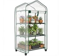 Outsunny Serre de Jardin PVC avec étagères 3 Niveaux, Serre de Balcon, bâche PVC, châssis en Acier, Porte zippée Enroulable, pour légumes Plantes Fleurs, 69x49x130cm, Transparent