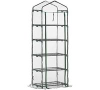Outsunny Serre de Jardin PVC avec étagères 5 Niveaux, Serre de Balcon, bâche renforcée 135 g/m², châssis en Acier, Porte zippée Enroulable, pour légumes Plantes Fleurs, 69 x 49 x 193 cm, Transparent