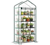 Outsunny Serre de Jardin PVC avec étagères 5 Niveaux, Serre de Balcon, bâche renforcée, châssis en Acier, Porte zippée Enroulable, pour légumes Plantes Fleurs, 90x49x193cm, Transparent
