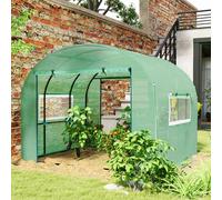 Outsunny Serre de jardin serre tunnel de jardin 6m² PE Haute densité 135 g/m², avec 2 portes zippées 300 x 300 x 200 cm, vert