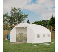 Outsunny Serre de jardin tunnel 10,4 m² serre de jardin anti-UV porte zippée enroulable fenêtres maille 350 x 300 x 200 cm blanc