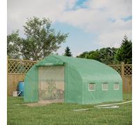 Outsunny Serre de jardin tunnel 10,4 m² serre de jardin anti-UV porte zippée enroulable fenêtres maille 350 x 300 x 200 cm vert