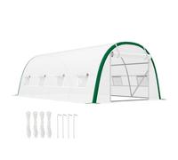 Outsunny Serre de Jardin Tunnel 18 m² Serre à tomates, Porte zippée Enroulable, 8 fenêtres, châssis Tubulaire en Acier galvanisé, bâche PE Haute densité 6 x 3 x 2 m Blanc