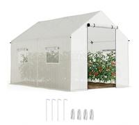 Outsunny Serre de jardin tunnel 2 x 3 m (6 m²) porte enroulable 4 fenêtres acier galvanisé blanc