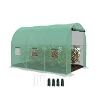 Outsunny Serre de Jardin Tunnel 6 m² Serre à tomates avec système d'arrosage intégré 3L x 2l x 2H m Acier renforcé + PE Haute densité 140 g/m² 6 fenêtres Porte Enroulable Vert