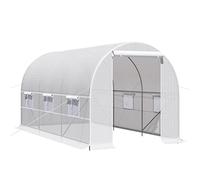 Outsunny Serre de Jardin Tunnel 8m², Serre Tunnel de Jardin 400x200x200cm avec Cadre en métal, 1 Porte et 6 fenêtres, pour extérieur, légumes, Fruits, bâche PE Haute densité 140 g/m², Blanc