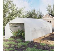 Outsunny Serre Tunnel de Jardin 18 m² dim. 5,95L x 3l x 2H m Porte + 8 fenêtres enroulables Acier galvanisé bâche PE Haute densité Blanc