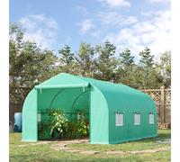 Outsunny Serre de Jardin Tunnel Grande Taille 13,5 m² 4,5 x 3 x 2 m Acier Galvanisé Renforcé 1,8 cm PE Haute Densité 140 g/m² Vert